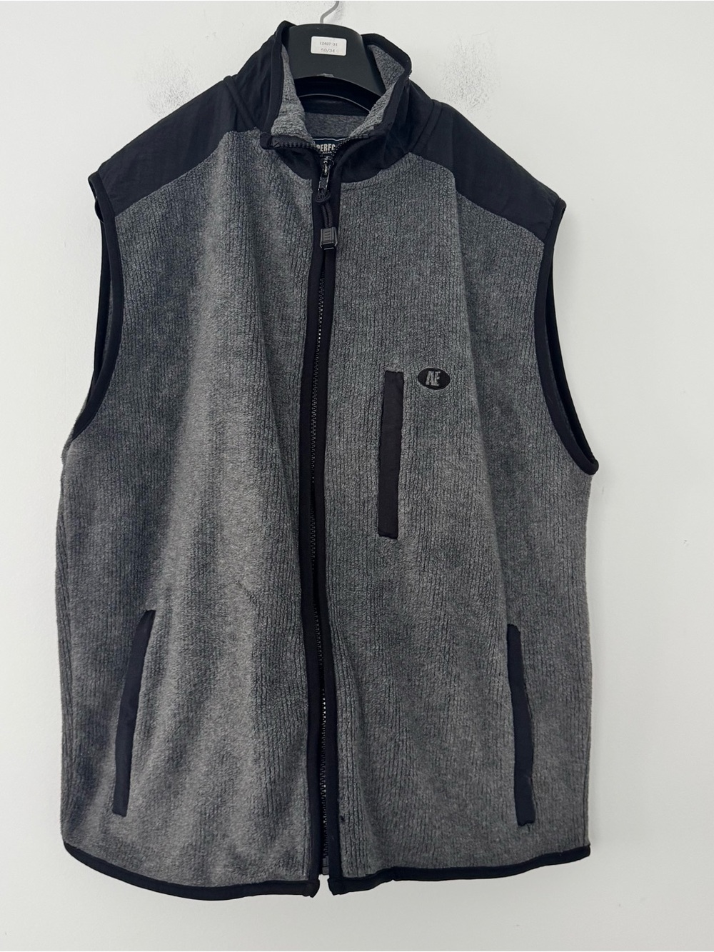 American Eagle AE Performance Fleece Vest Mens XL Heather Charcoal Gray Full Zip
